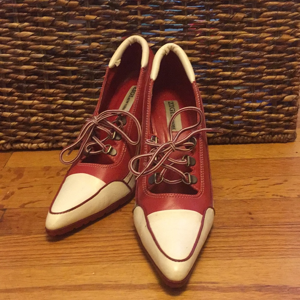 Red and white high heel.